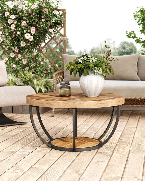 Round 2-Tier Coffee Table with Open Storage, 32 Inch