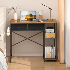 Small Computer Desk with Drawers & Storage Shelves