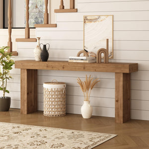 70-Inch Solid Wood Farmhouse Console Table