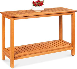 2-Shelf Eucalyptus Wood Console Table Indoor Outdoor