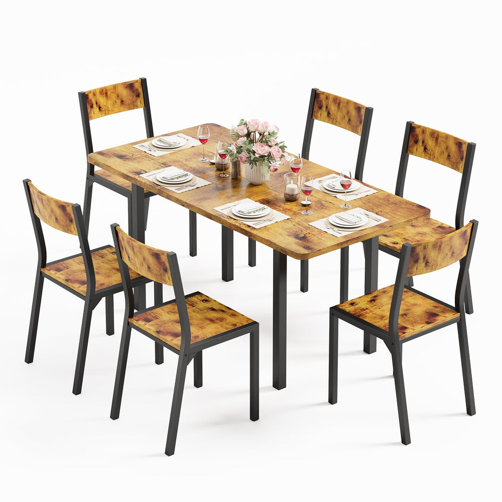 7-Piece Extendable Dining Table Set with 6 Chairs – Rustic Brown