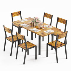 7-Piece Extendable Dining Table Set with 6 Chairs – Rustic Brown