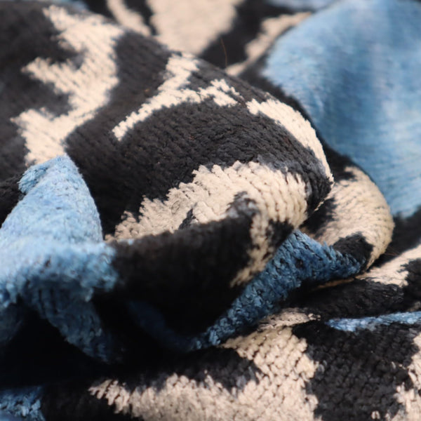 Velvet Throw Pillow 16" x 24" | Blue & Black Circular Pattern