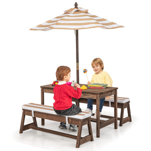 Kids Outdoor Wooden Picnic Table & Bench Set with Umbrella
