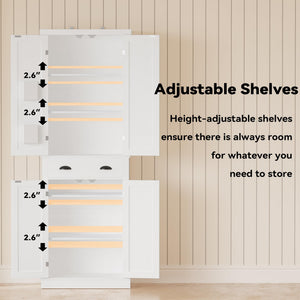 Kitchen Pantry Storage Cabinet with Barn Doors & Drawer — White, 72.6"H