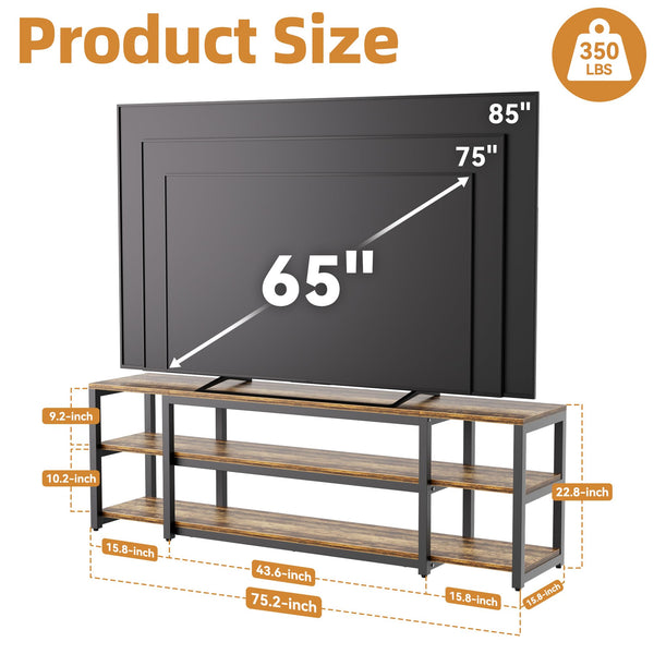3-Tier TV Stand for 85 Inch TVs with Open Shelves