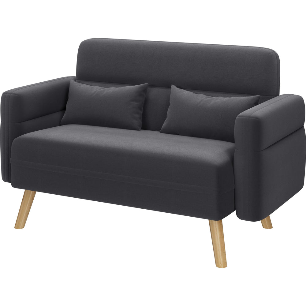 Mid-Century Modern Loveseat Sofa – 2-Seater Upholstered Couch with Wood Legs