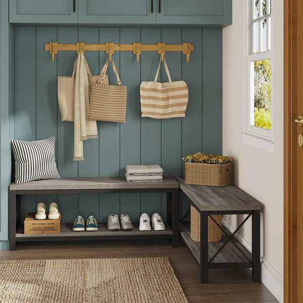 47-Inch Industrial Entryway Bench with Shoe Storage