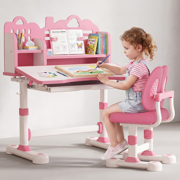 Height Adjustable Kids Desk and Chair Set with Storage