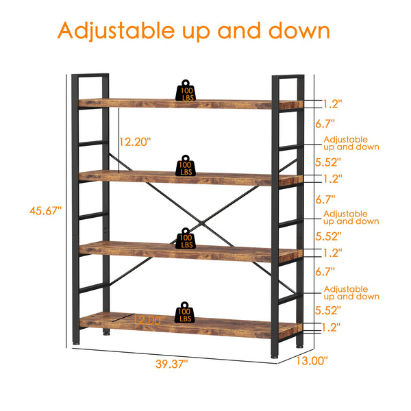 4-Tier Adjustable Bookshelf with Metal Frame