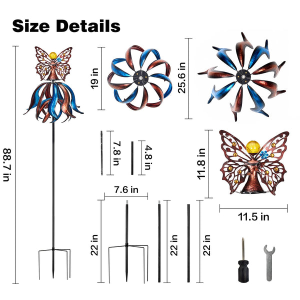 Solar Wind Spinner with LED Lights – Large Tulip Garden Windmill