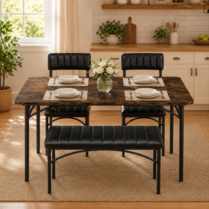 Dining Table Set for 4 with Chairs and Bench