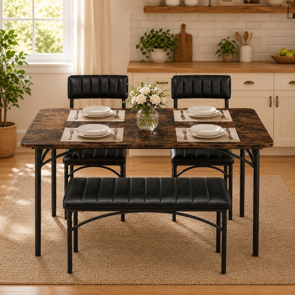 Dining Table Set for 4 with Chairs and Bench