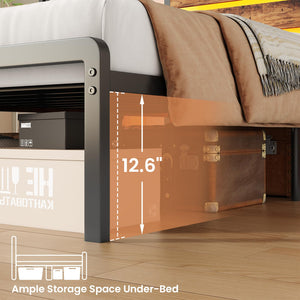 Twin Platform Bed Frame with LED Lights & Charging Station
