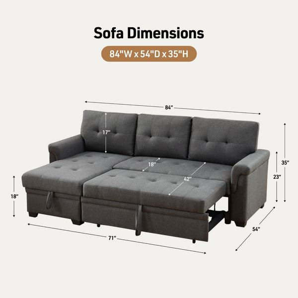 Convertible L-Shaped Sectional Sleeper Sofa with Storage Chaise
