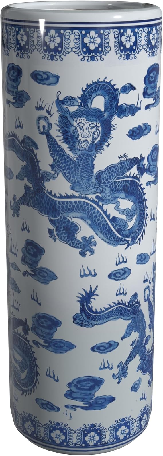 24" Floral Blue & White Porcelain Umbrella Stand