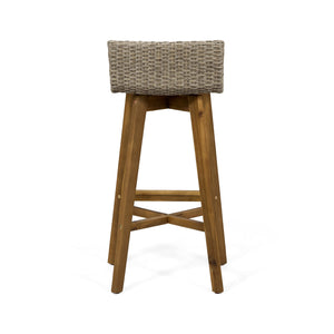Outdoor Acacia Wood Wicker Barstools Set of 4