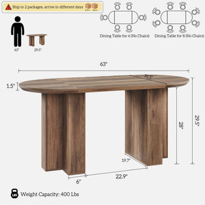 63-Inch Oval Dining Table for 4-6 | Wood-Grain Top & Metal T-Base