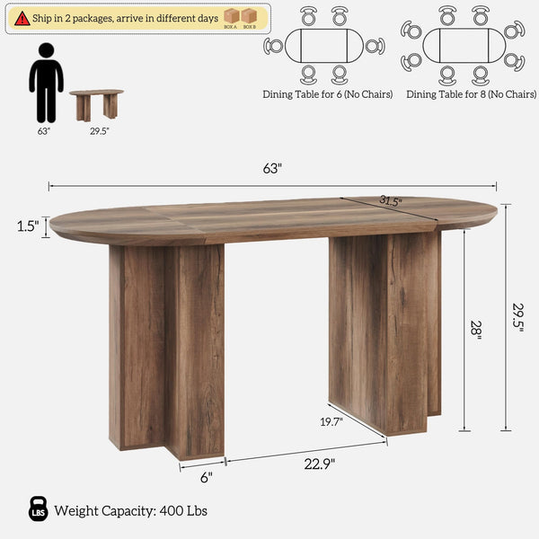 63-Inch Oval Dining Table for 4-6 | Wood-Grain Top & Metal T-Base