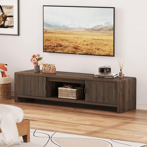 Mid Century Modern TV Stand with Waveform Fluted Doors, 63 Inch