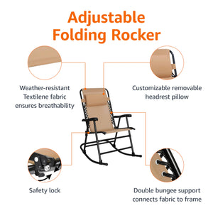 Folding Outdoor Rocking Chair with Padded Headrest