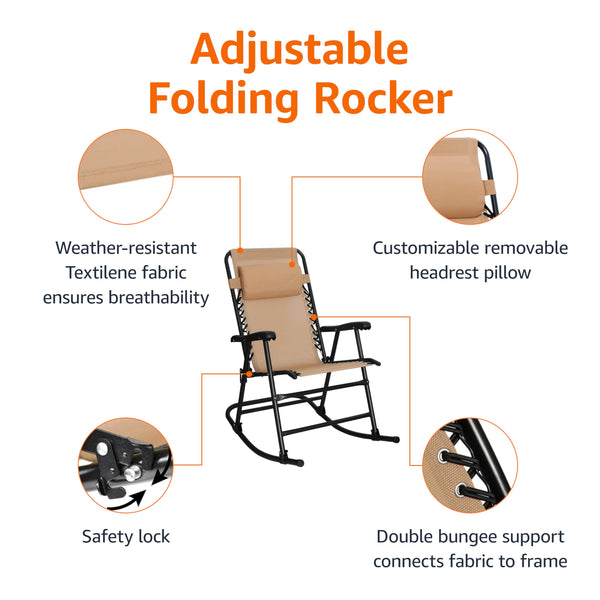 Folding Outdoor Rocking Chair with Padded Headrest