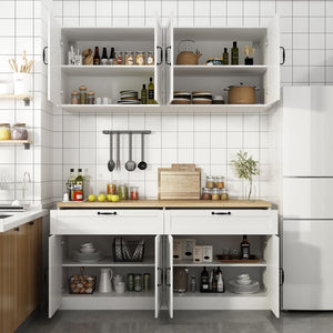 Wall-Mounted Kitchen Pantry Cabinet with Countertop, Drawers & Doors