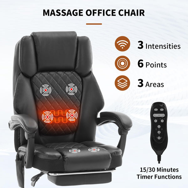 Reclining Massage Office Chair with Heat & Footrest – 400 lbs Capacity