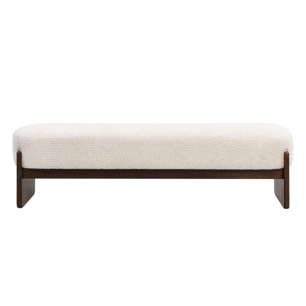 Rectangular Loop Yarn Ottoman Bench with Rubberwood Frame