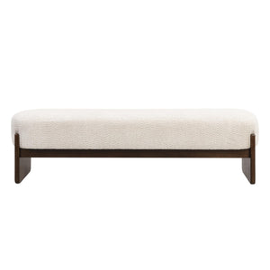 Rectangular Loop Yarn Ottoman Bench with Rubberwood Frame
