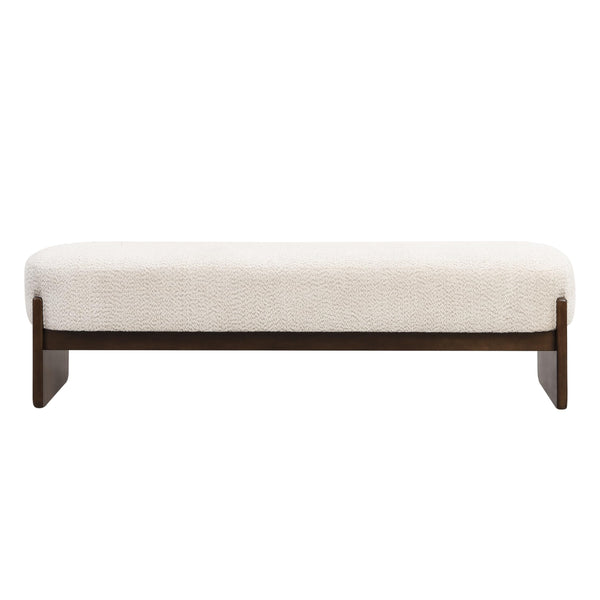 Rectangular Loop Yarn Ottoman Bench with Rubberwood Frame