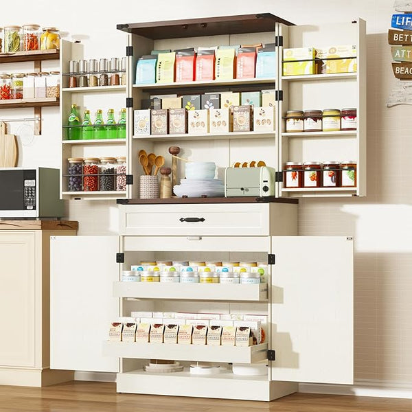 71" Tall Farmhouse Kitchen Pantry Cabinet with Drawers & Barn Doors