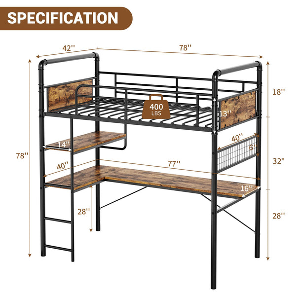 Twin Loft Bed with L-Shaped Desk