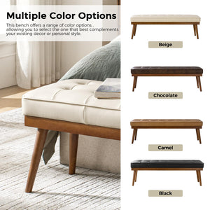 55.5" Button-Tufted Genuine Leather Entryway Bench