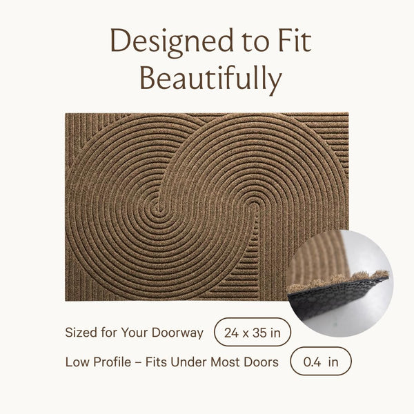 Beige Indoor Outdoor Door Mat 24x35 – Recycled Plastic & Rubber Entryway Rug