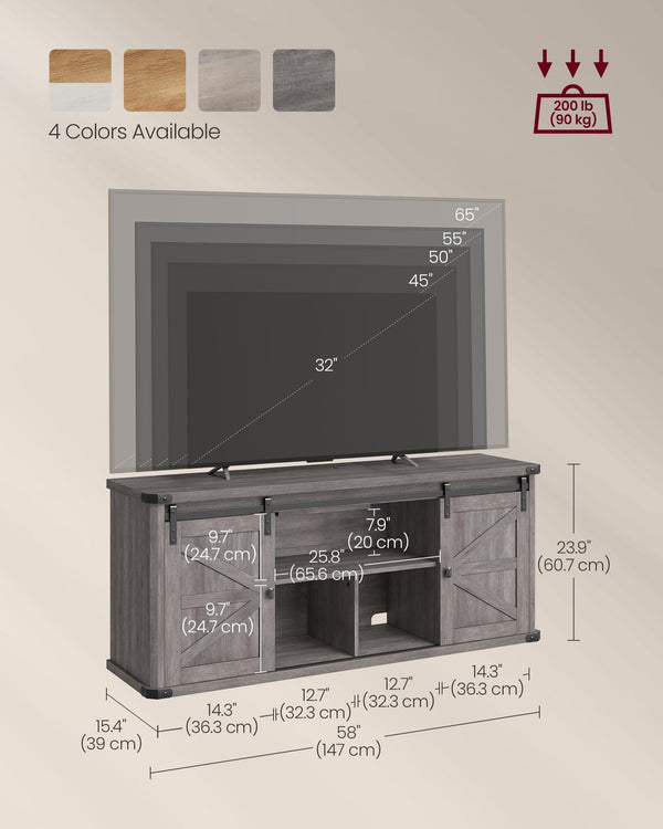 Farmhouse TV Stand with Sliding Barn Doors – Fits TVs up to 65"