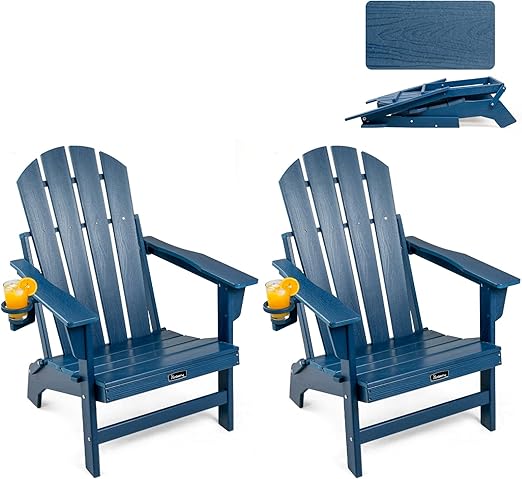 Folding Adirondack Chair – HDPE, All-Weather, with Cup Holder