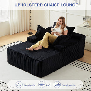 Corduroy Chaise Lounge Sofa Bed – 67 Inch Deep Seat Sleeper Couch