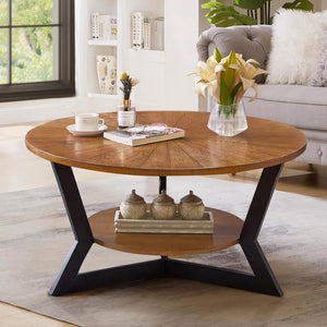 Round Coffee Table with 2-Tier Storage