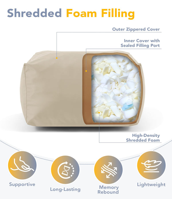 Outdoor Rectangular Ottoman Foot Rest with Shredded Foam