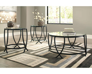 3-Piece Glass Top Coffee Table and End Table Set – Black Metal Frame