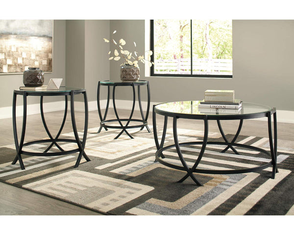 3-Piece Glass Top Coffee Table and End Table Set – Black Metal Frame