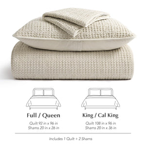 Stonewashed Cotton Waffle Quilt Set with Pillow Shams