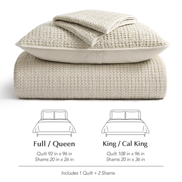 Stonewashed Cotton Waffle Quilt Set with Pillow Shams