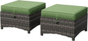 Outdoor Wicker Patio Ottomans Set of 2 with Cushion
