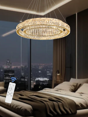 Modern LED Crystal Ring Chandelier — Dimmable, 2-Ring, 3000–6000K
