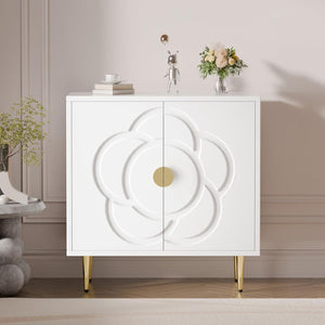 Wood Sideboard Buffet Cabinet with Decorative Flower Pattern Doors
