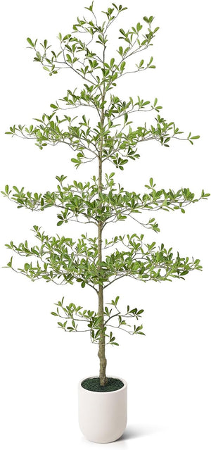 Tall Artificial Black Olive Tree with White Planter