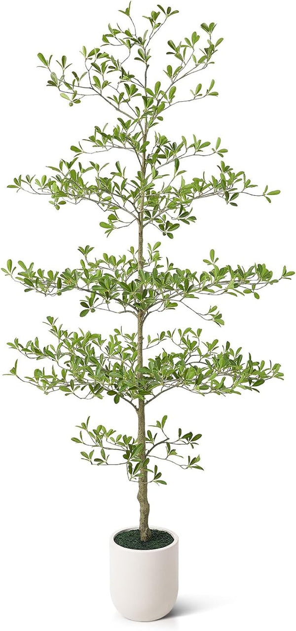 Tall Artificial Black Olive Tree with White Planter