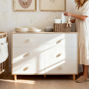 6-Drawer Dresser with Solid Wood Legs – White Nursery & Bedroom Storage